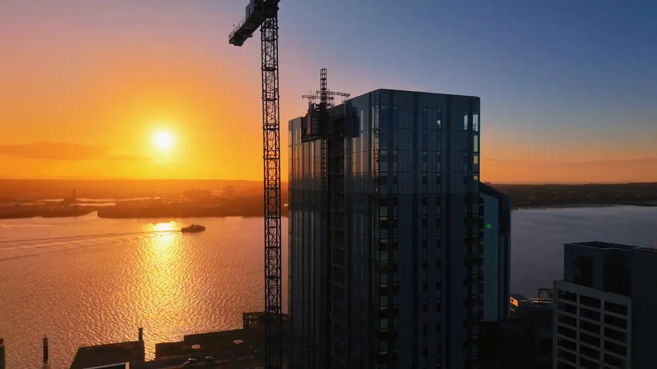 Liverpool waterfront, Liverpool, filmed by drone