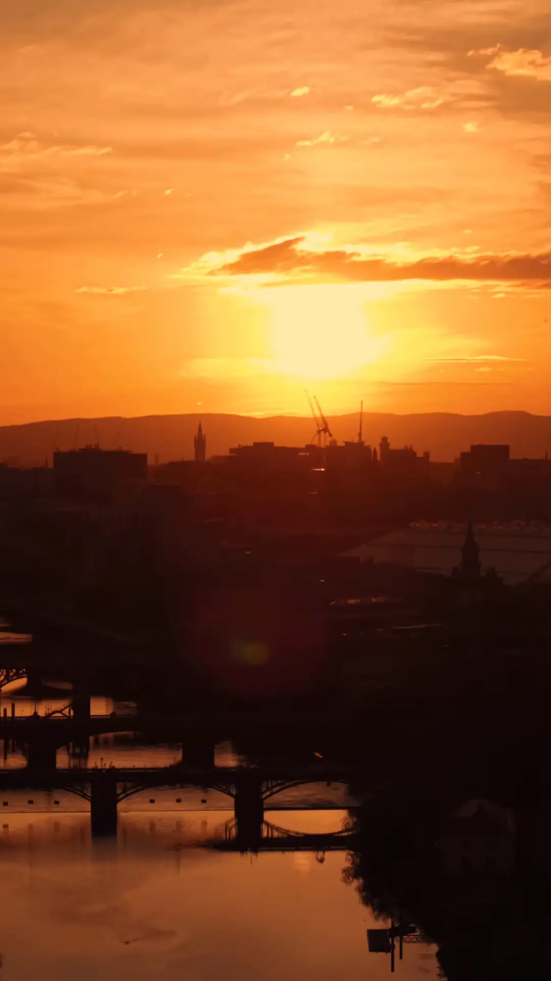 Summer solstice on the Clyde, River Clyde, Glasgow, filmed by drone