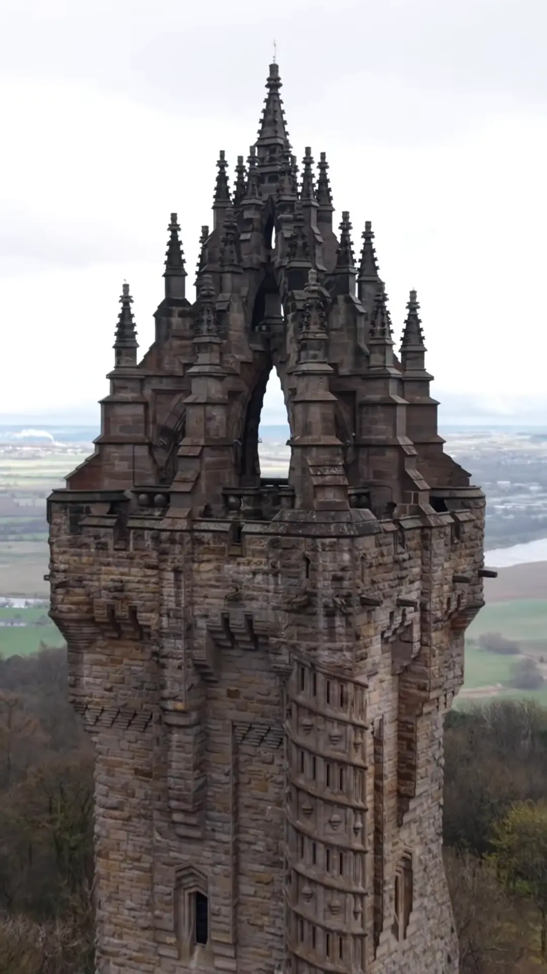 The Wallace Monument, Abbey Craig, Stirling, filmed by drone